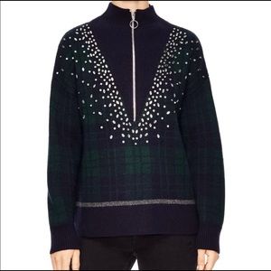 Sandro Embellished Tartan Sweater